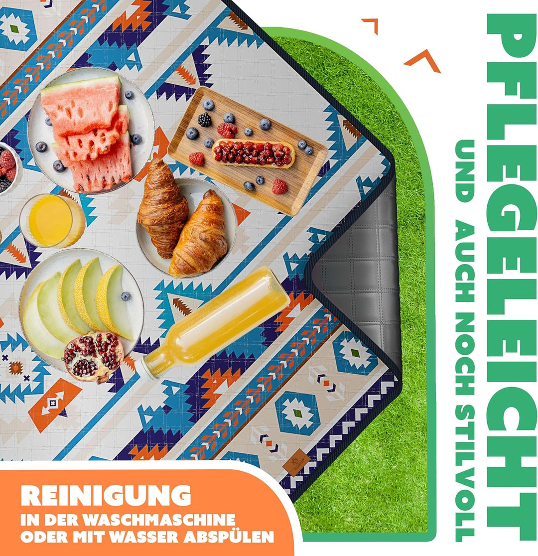 KESSER® Picknickdecke Campingdecke 200x200cm Stranddecke mit wasserdichter Unterseite dreilagig | Be