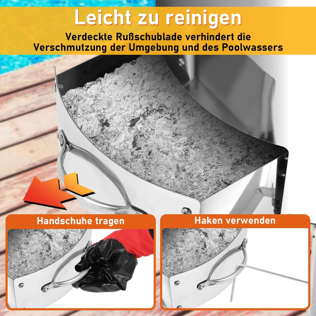Poolheizung mit Feuer 2 Sets, Poolheizung Feuertonne mit Heizspirale, 32-38mm Anschlüsse, Poolofen H