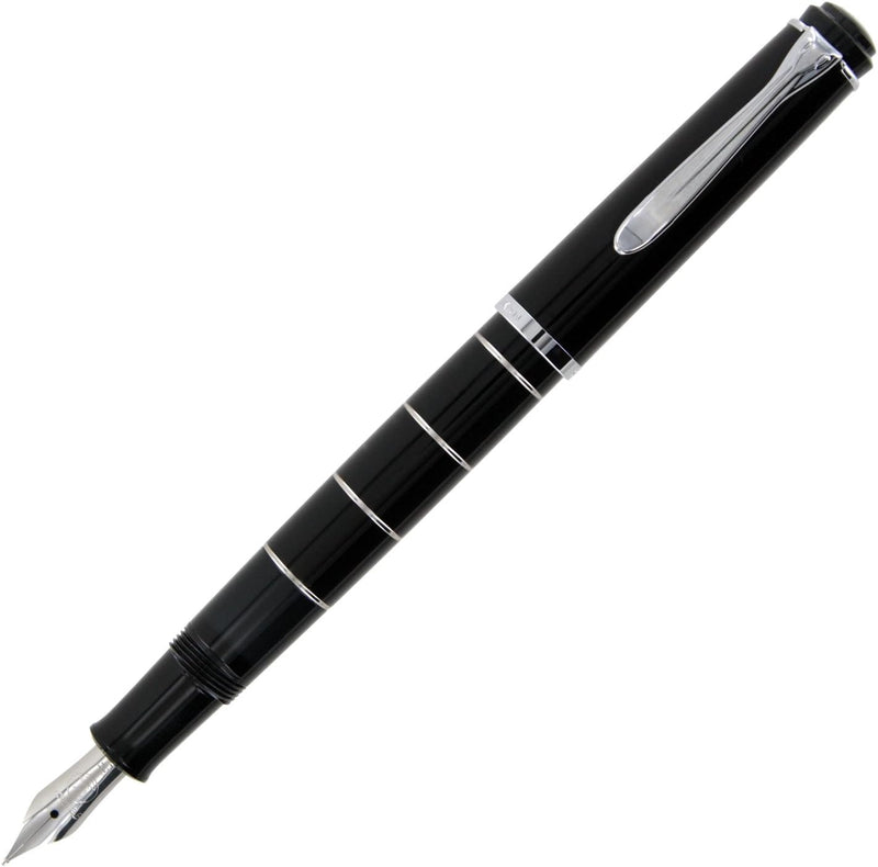 Pelikan Füllhalter Classic 215, Schwarz-Ringe, Feder EF (extra-fein), hochwertiger Kolbenfüller im G