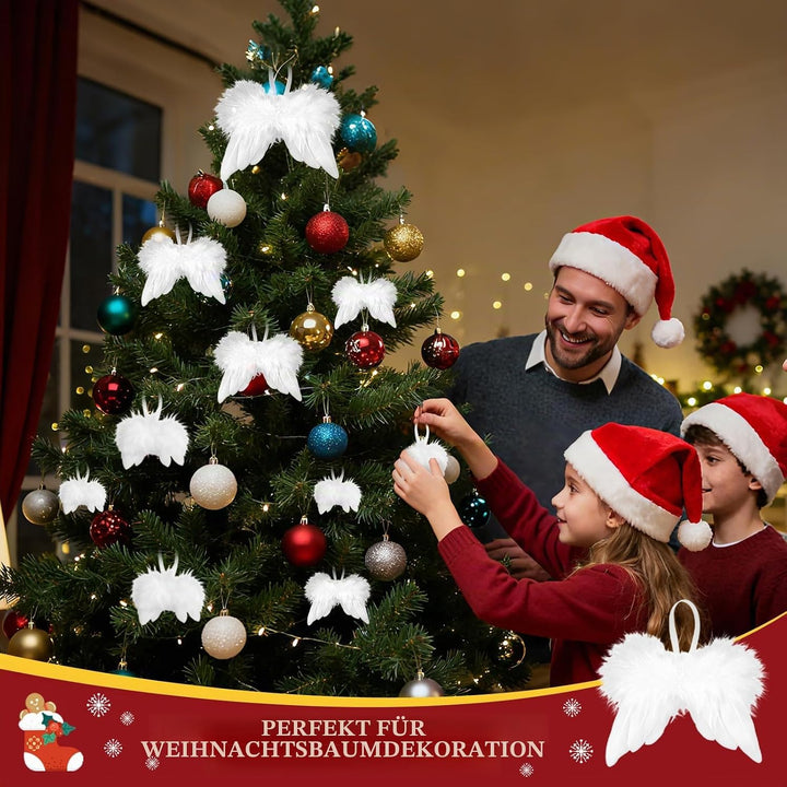 10 Stück Engelsflügel Weihnachten Weiss, Christbaumschmuck Federn Anhänger, Weihnachtsbaumschmuck En