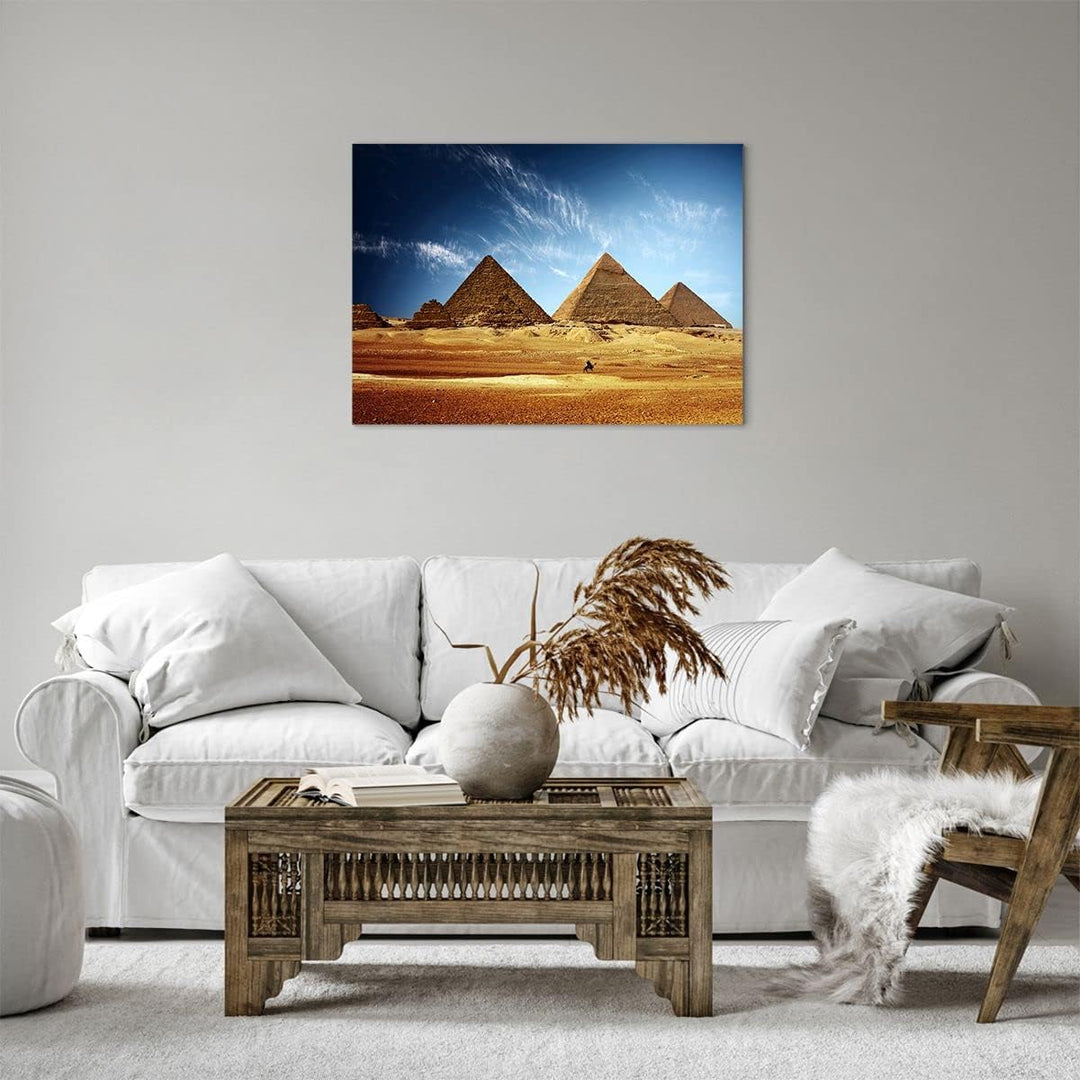 Bilder auf Leinwand Pyramide Wüste Sand Leinwandbild mit Rahmen 70x50cm Wandbilder Dekoration Wohnzi