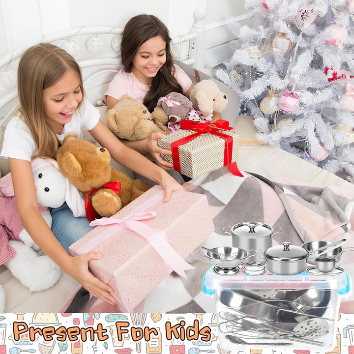 20 STK Kinderküche Zubehör Set, Edelstahl Pretend Küchenspielzeug für Kinder, Matschküche Zubehör mi