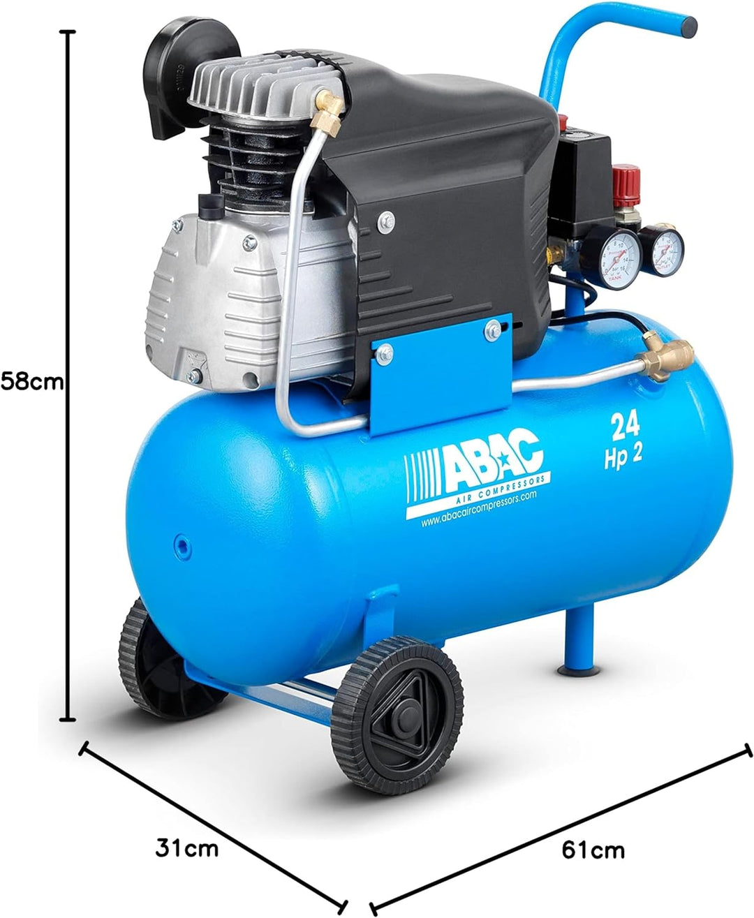 ABAC Luftkompressor POLE POSITION L20, 24-Liter Luftkompressor, Doppeldruckmesser, Max. Druck 10 Bar