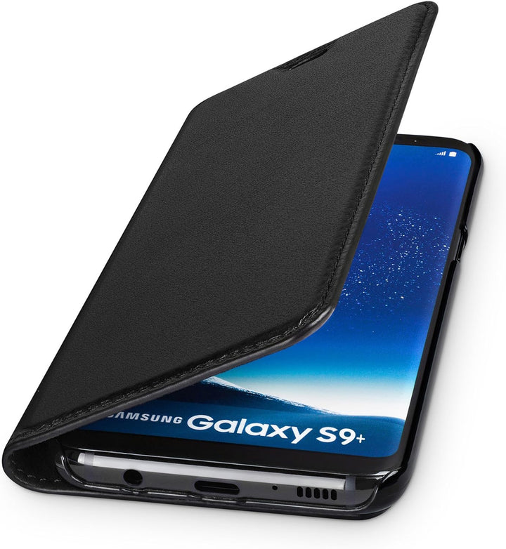 WIIUKA Echt Ledertasche -TRAVEL- für Samsung Galaxy S9+ Plus, mit Kartenfach, extra Dünn, Tasche Sch