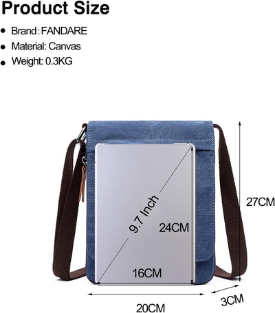 FANDARE Retro Umhängetasche Herren Segeltuch Arbeitstasche Damen Messenger Bag Schultertasche Herren