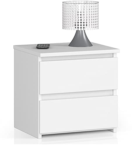 AKORD Nachttisch in minimalistischer Optik, mit 2 Schubladen, B40 x H40 x T35 cm Weiss, Weiss