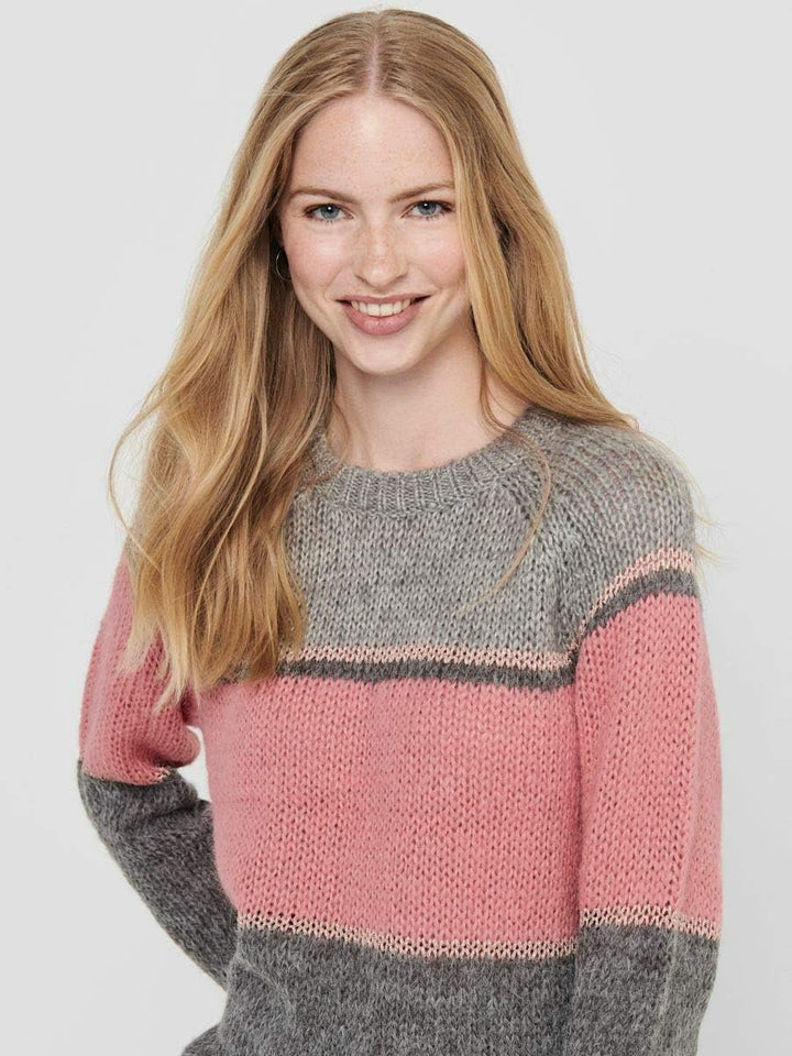 ONLY Female Strickpullover Gestreifter Llight Grey Melange