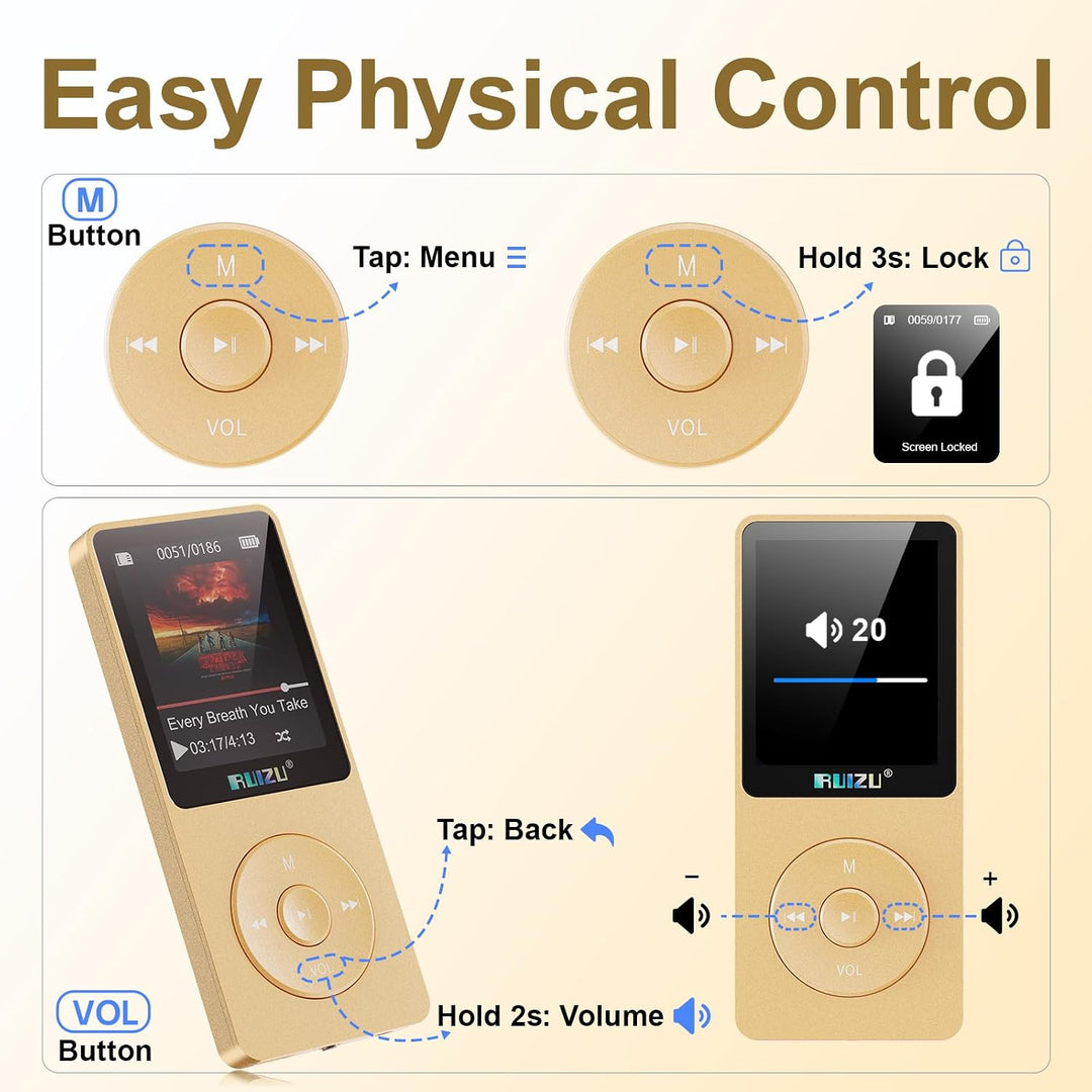 64GB MP3 Player with Bluetooth 5.3, 1.8" Screen Portable Music Player, FM Radio, Voice Recording, EB