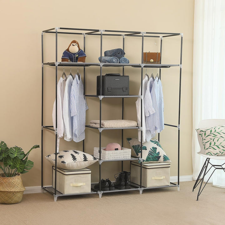 SONGMICS Kleiderschrank, Faltschrank, Stoffschrank, Faltbare Garderobe mit 2 Kleiderstange, 175 x 15