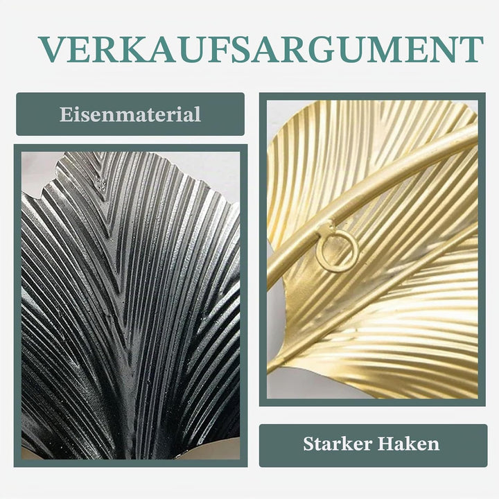 GERHWASH Wanddeko Metall Gingko Gold Wanddeko Metall 3D Wandskulpturen Ginkgo Blatt Kunst Ornament a