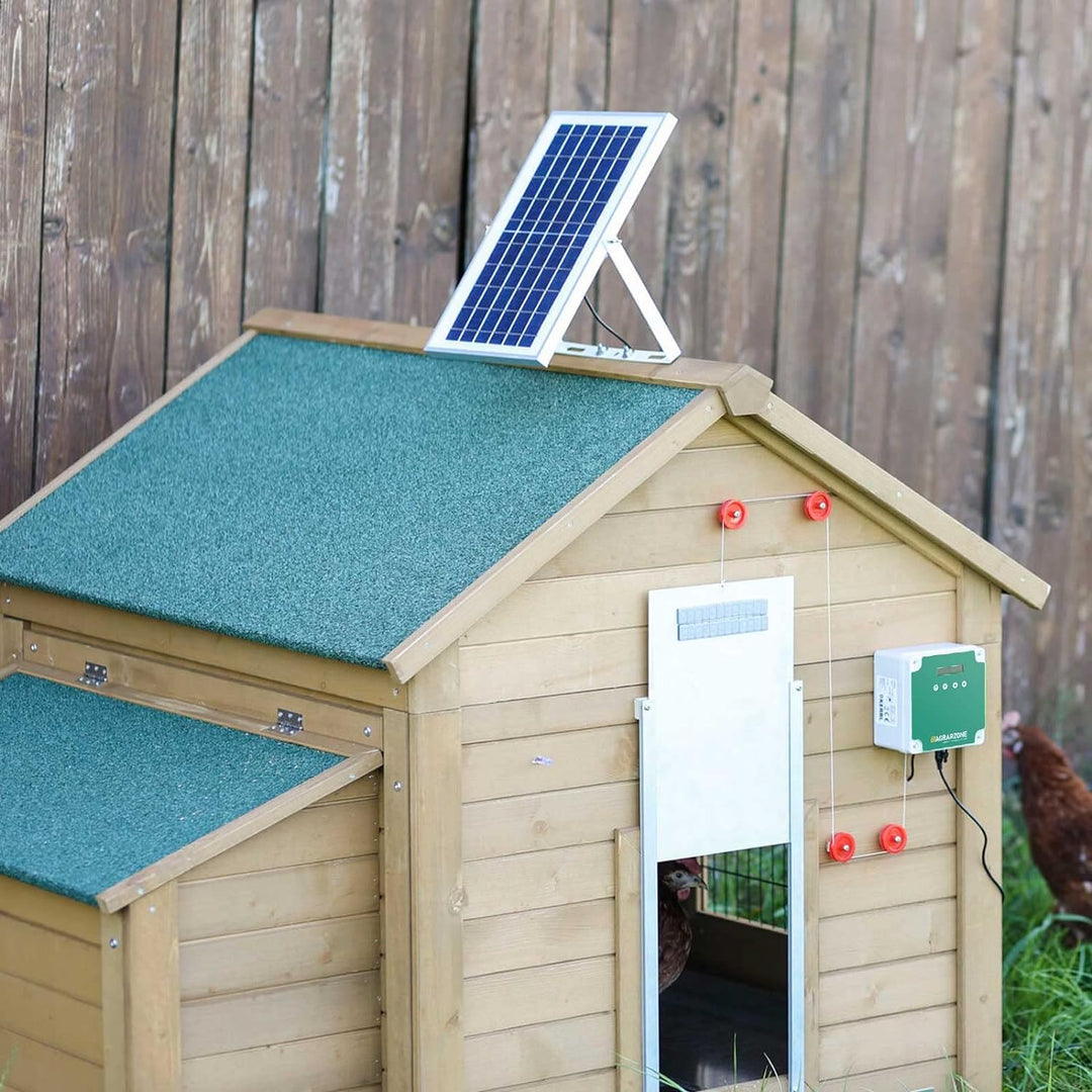 Agrarzone automatische Solar Hühnertür Hühnerklappe mit Schieber 22 x 33 cm | Türöffner Hühnerstall