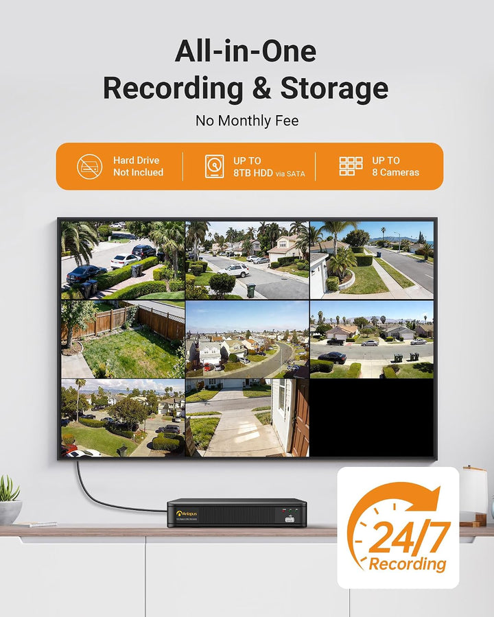 Anlapus 8CH 1080P H.265+ Kabelgebunden Videoüberwachung Set mit 4 HD 2MP Aussen Kamera ohne Festplat