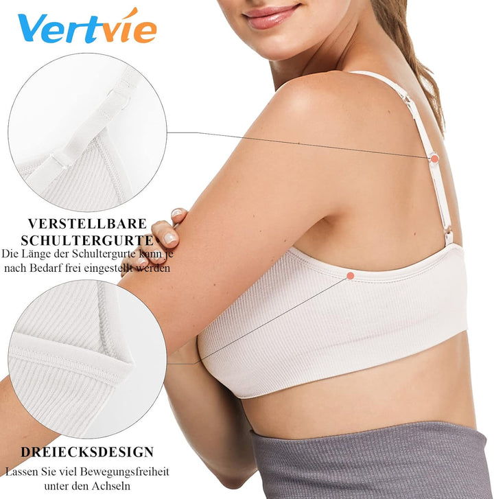Vertvie Damen 2/3/4er Set Basic Wohlfühl BH Sport BH Spaghettiträger Bralette ohne Bügel Nahtlose Ge