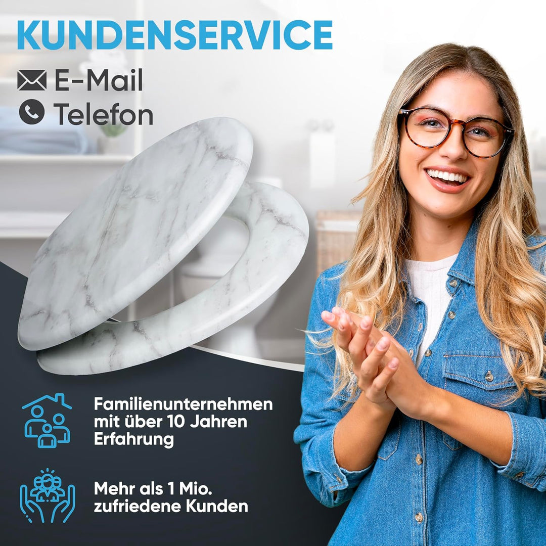 WC Sitz mit Absenkautomatik, hochwertige Oberfläche, einfache Montage, stabile Scharniere, Marmor
