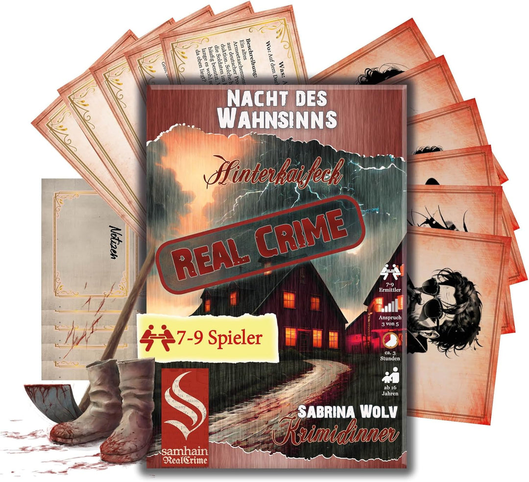 Samhain VERLAG - Real Crime Dinner - Nacht des Wahnsinns für 7-9 Spieler, ab 16 Jahre