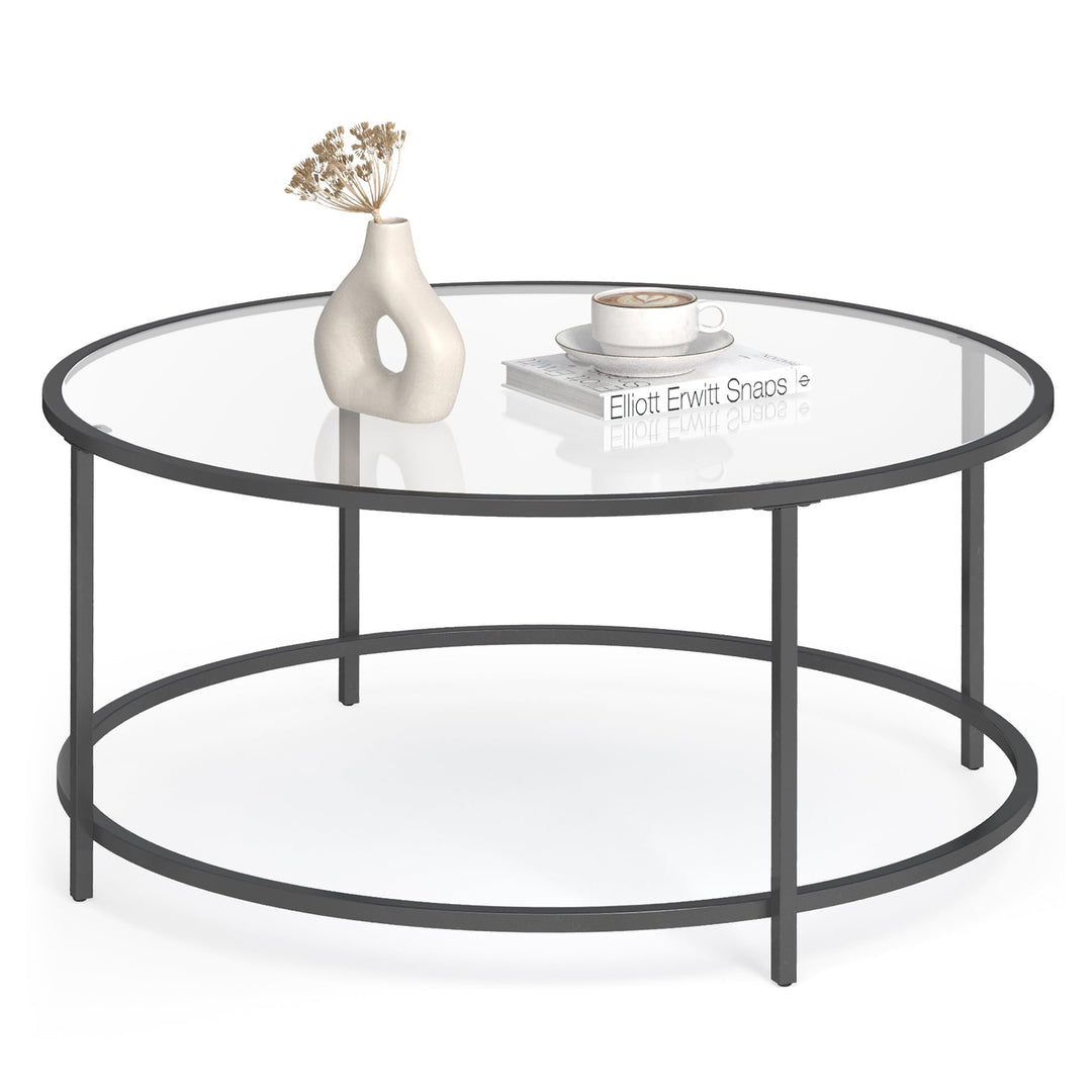 VASAGLE Runder Couchtisch, Ø 84 cm, Wohnzimmertisch mit Stahlgestell, Salontisch, Beistelltisch, sch