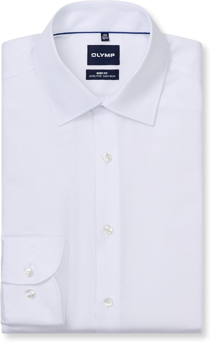 OLYMP Herren Businesshemd Langarm Level.Five.Body.fit,Einfarbig,Body fit,Under Button Down 37 Weiss