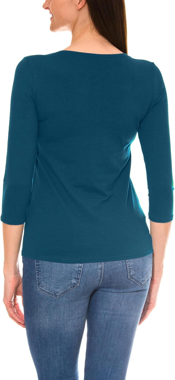 Damen Shirt 3/4 Arm mit Rundhals S Petrolgrün, S Petrolgrün