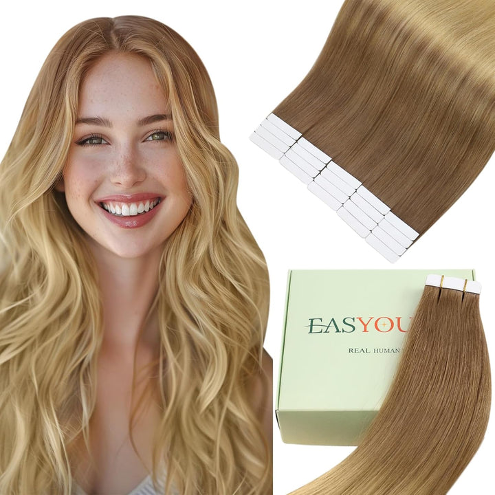Easyouth Tape in Extensions Echthaar Ombre Extensions Echthaar Tape 45 cm Goldbraun Verblasst zu Gol