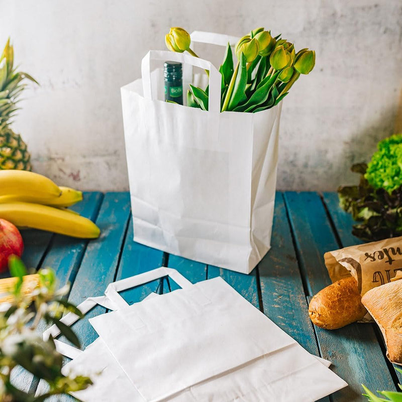 BIOZOYG weisse Papiertüten mit Griff I umweltschonende Papiertüte aus Kraftpapier I Geschenktüte bio