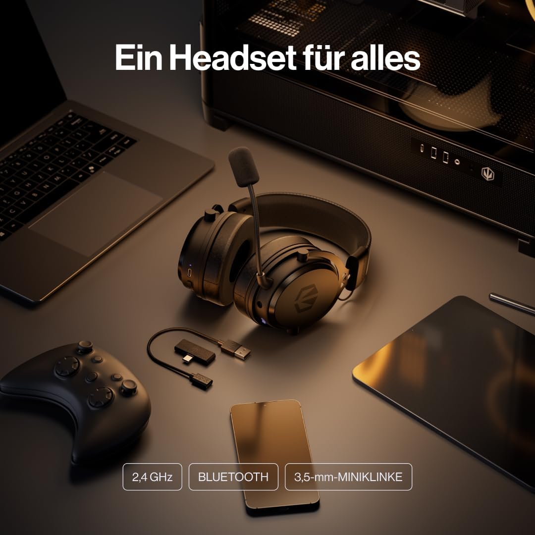 ENDORFY Viro Wireless Gaming-Headset 7.1, 240 Std., Schwarz, Schwarz