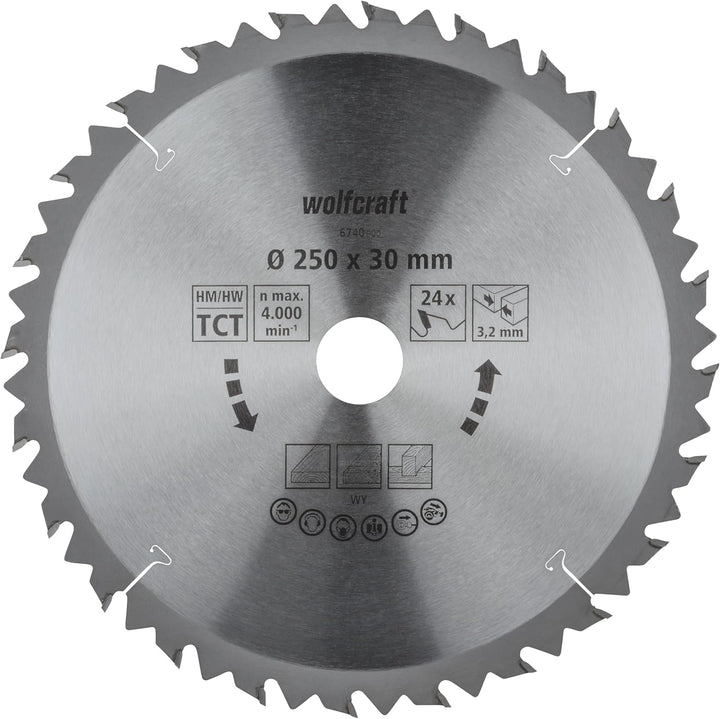 Wolfcraft 6740000 1 TischKreissägeblatt HM, 24 Zähne, ø 250 mm ø250mm, ø250mm