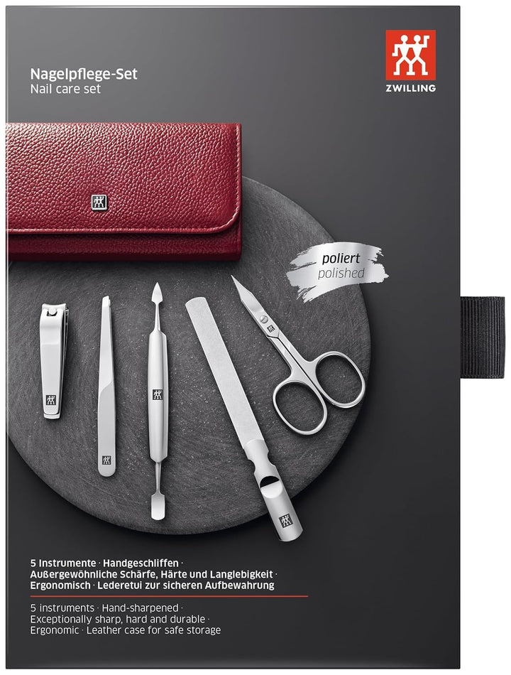 ZWILLING Maniküre Set in Reisegrösse 5-teilig mit Nagelknipser in 100% Lederetui,
