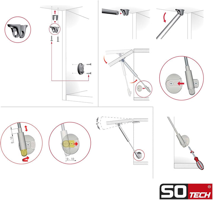 2er Set Italiana Ferramenta Gasdruckdämpfer KRABY lift up (60 Newton, 277 mm Gesamtlänge) Schranktür