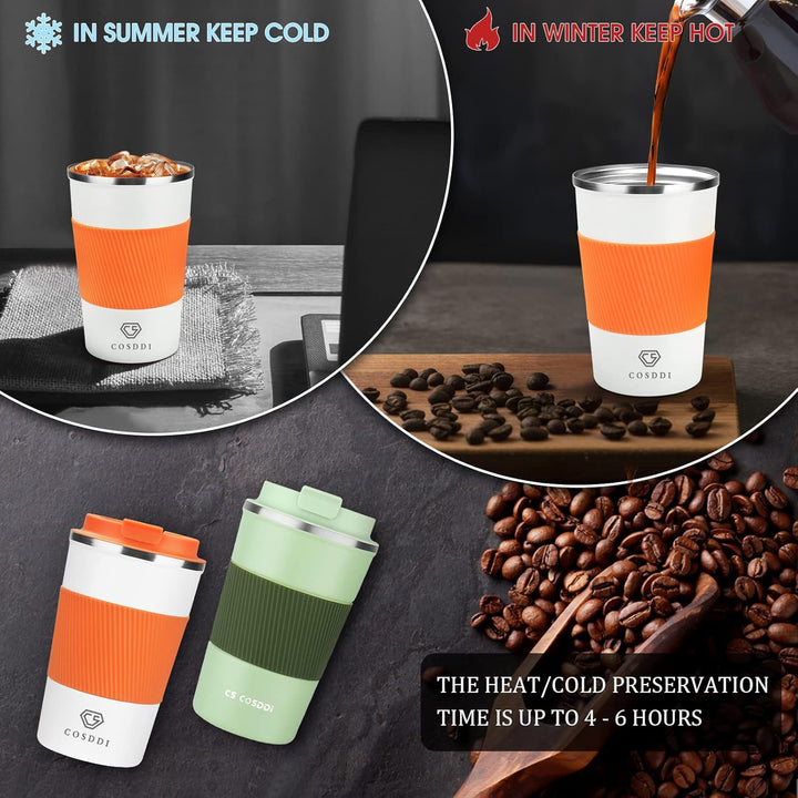CS COSDDI Thermobecher- Isolierbecher, Edelstahl Travel Mug, 13oz/380ml Vakuum auslaufsicher Reisebe