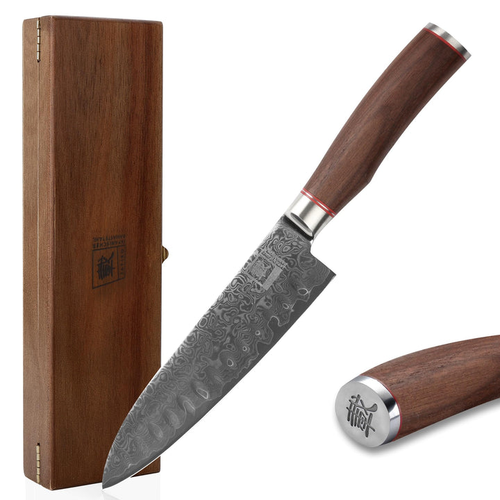 Zayiko Kurumi Damastmesser Santokumesser extrem scharfe 17,50 cm Klinge aus 67 Lagen I Damast Küchen