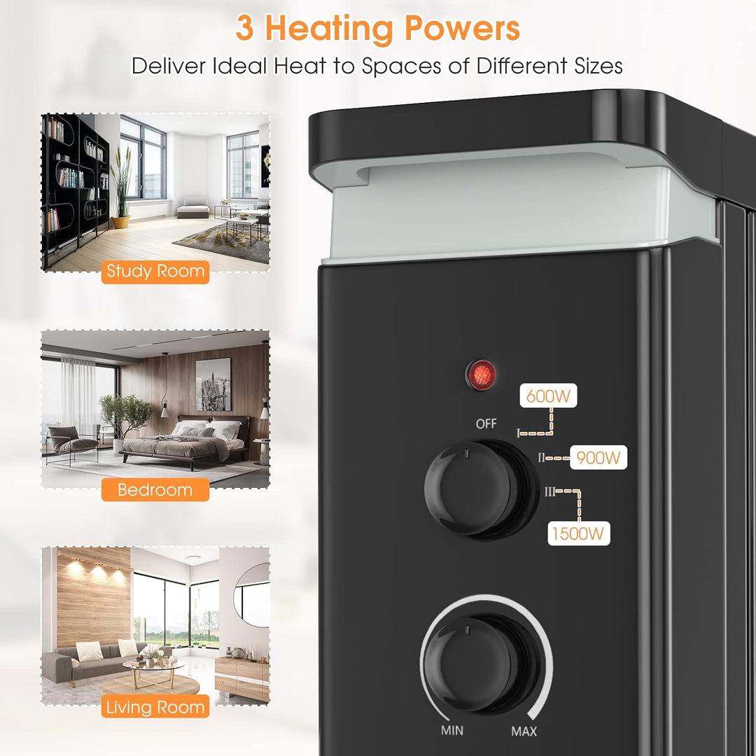 RELAX4LIFE Ölradiator 1500W, Elektrische Heizung mit 7 Rippen&3 Heizstufen&Handtuchhalter, Elektrohe