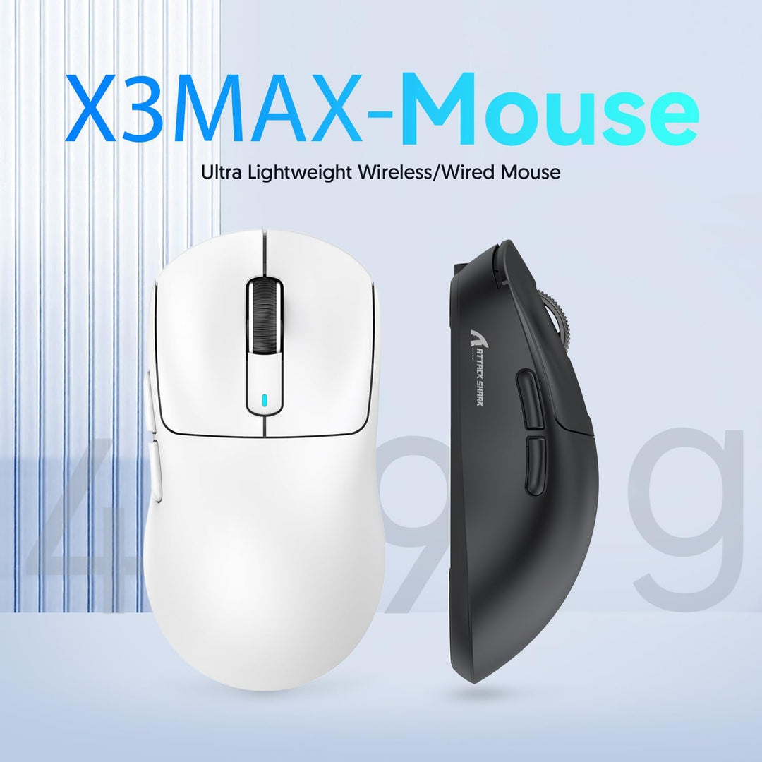 ATTACK SHARK X3MAX 49g Superlight Mouse, PixArt PAW3950 Gaming Sensor, BT/2.4G Wireless/Wired Gaming