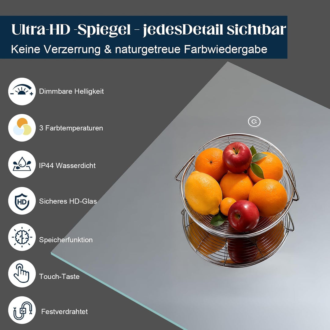 Spiegel-mit-Beleuchtung 40x60cm - Badezimmerspiegel Badspiegel-mit-Beleuchtung, Touch Schalter, 3 Li