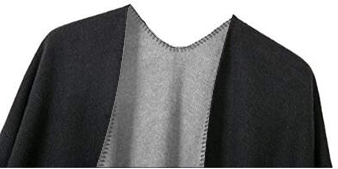 Shmily Girl - Damen Poncho Habe Gestrickt Überdimensionalen Decke Kap-Schal Schwarz & Grau, Schwarz