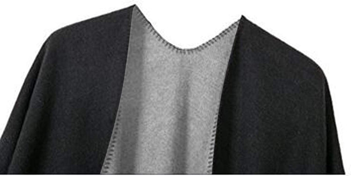 Shmily Girl - Damen Poncho Habe Gestrickt Überdimensionalen Decke Kap-Schal Schwarz & Grau, Schwarz