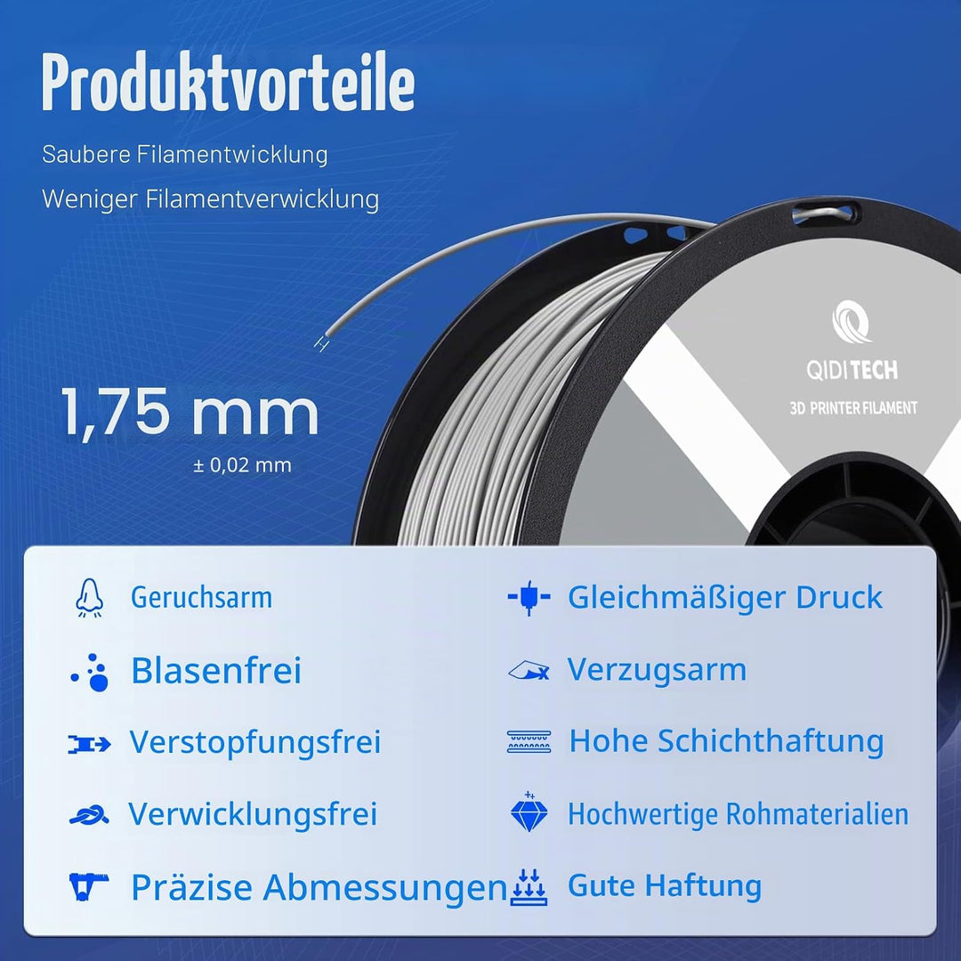 QIDI TECH ABS Rapido Filament 1.75mm, 3D Drucker Filament ABS 1kg Spule (2.2lbs), geeignet für Hochg