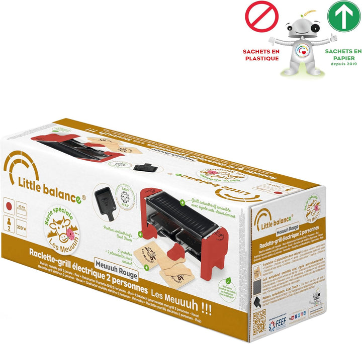 LITTLE BALANCE 8631 Raclette 2 Meuuh…!, Raclette 1/2 Personen, abnehmbarer Grill, 2 Spatel + 2 Brett