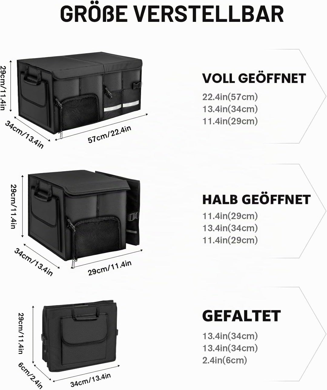Carehabi Kofferraum Organizer 72L mit Deckel, XXL Faltbare Auto Kofferraumtasche mit Fächern &amp; Tasch