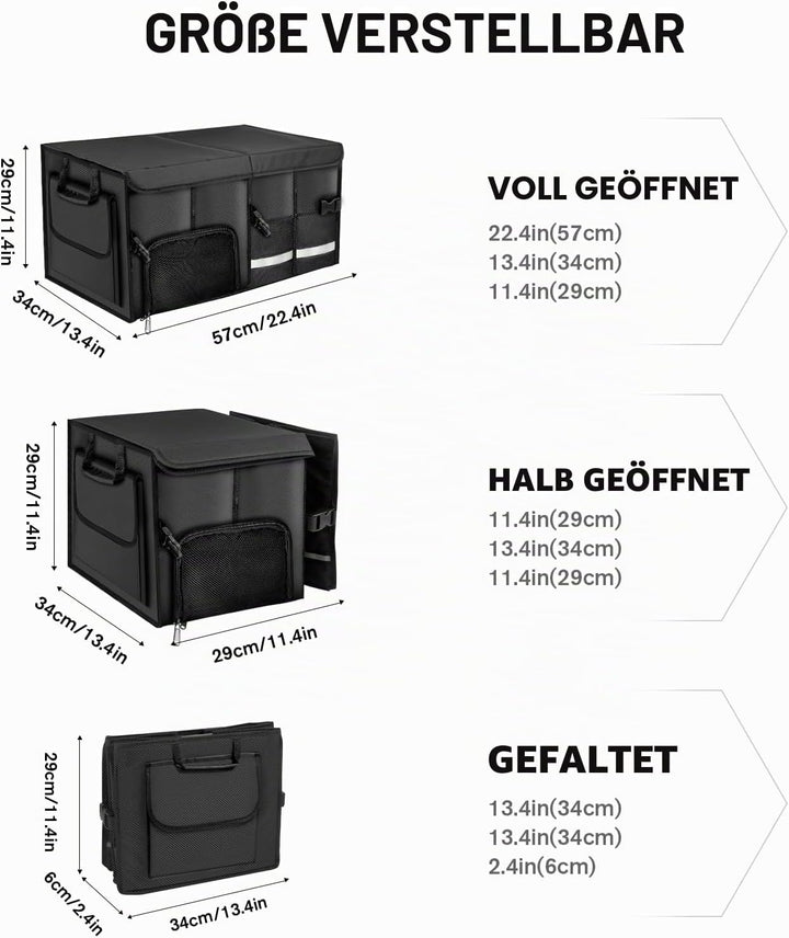 Carehabi Kofferraum Organizer 72L mit Deckel, XXL Faltbare Auto Kofferraumtasche mit Fächern &amp; Tasch