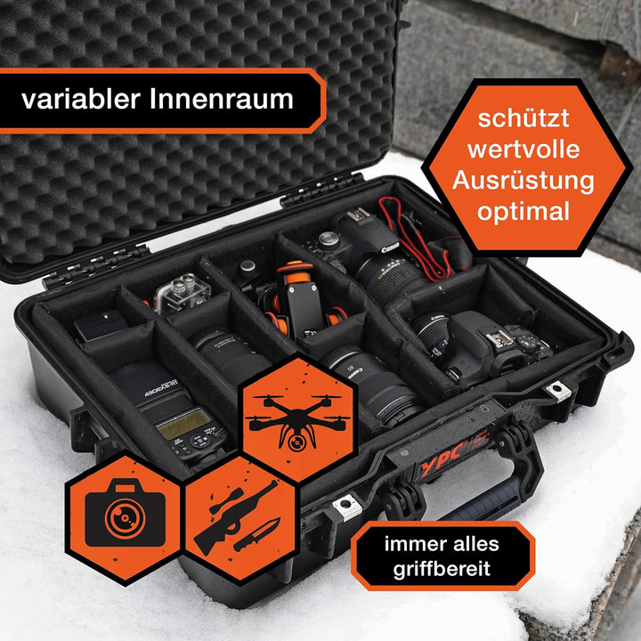 YPC Xplorer Case XL – 53cm x 40cm x 18cm Outdoor Case, Fotokoffer gepolstert wasserdicht, Kamera Kof