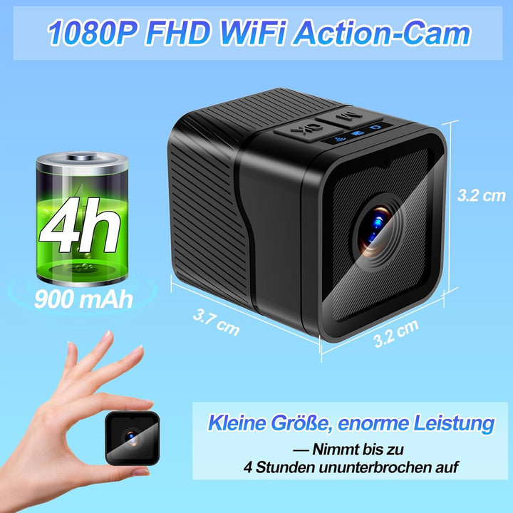 Pudet Luo Mini Kamera, Hotspot WiFi Tragbare Kleine Actionkamera für Sport, 1080P HD & 120° Ultra-We
