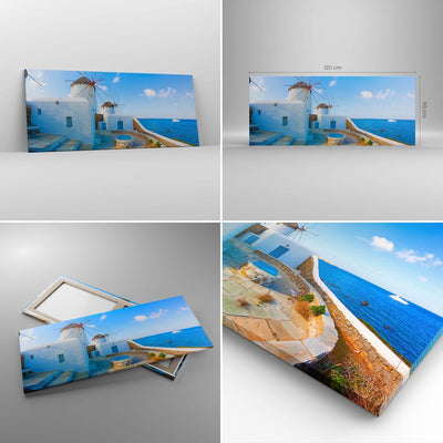 Wandbilder Dekoration Wohnzimmer Griechenland Insel Küste Haus Panorama Bilder auf Leinwand 120x50cm