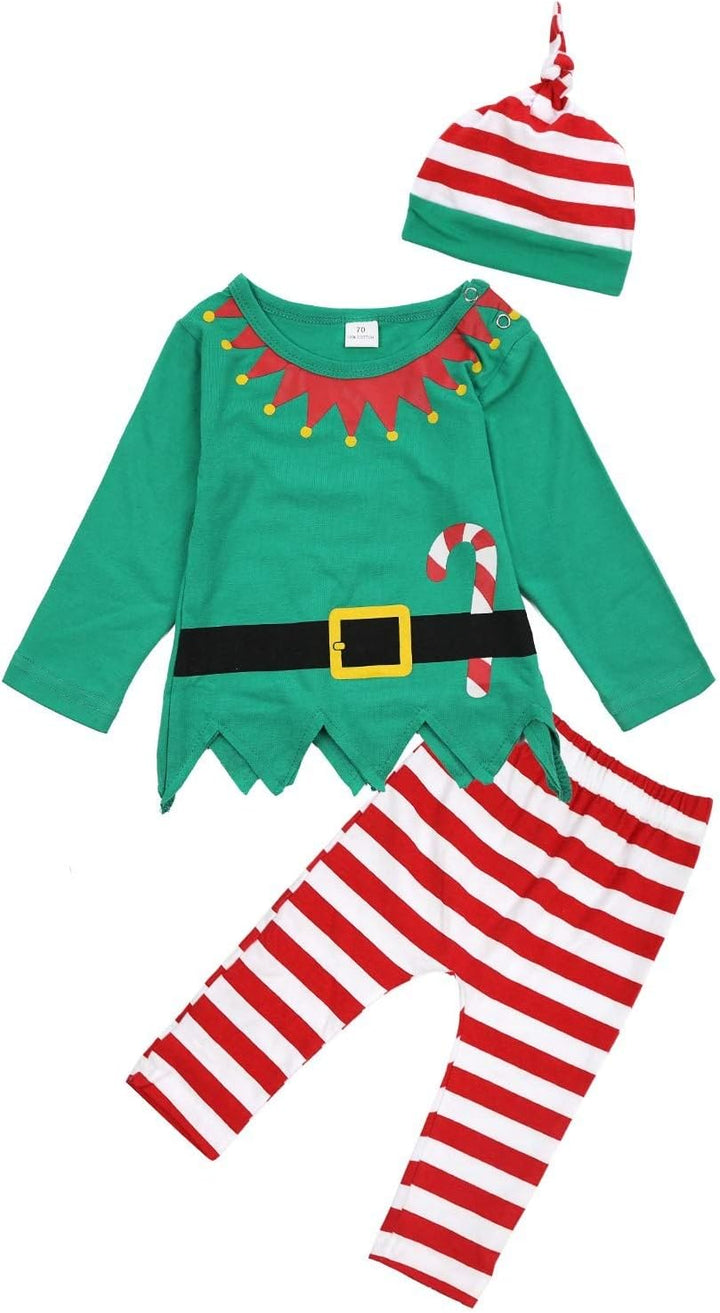 FANCYINN Baby Jungen Mädchen Weihnachtsoutfits Baby Jungen Elfenkostüme Langarm T-Shirt Tops mit ges