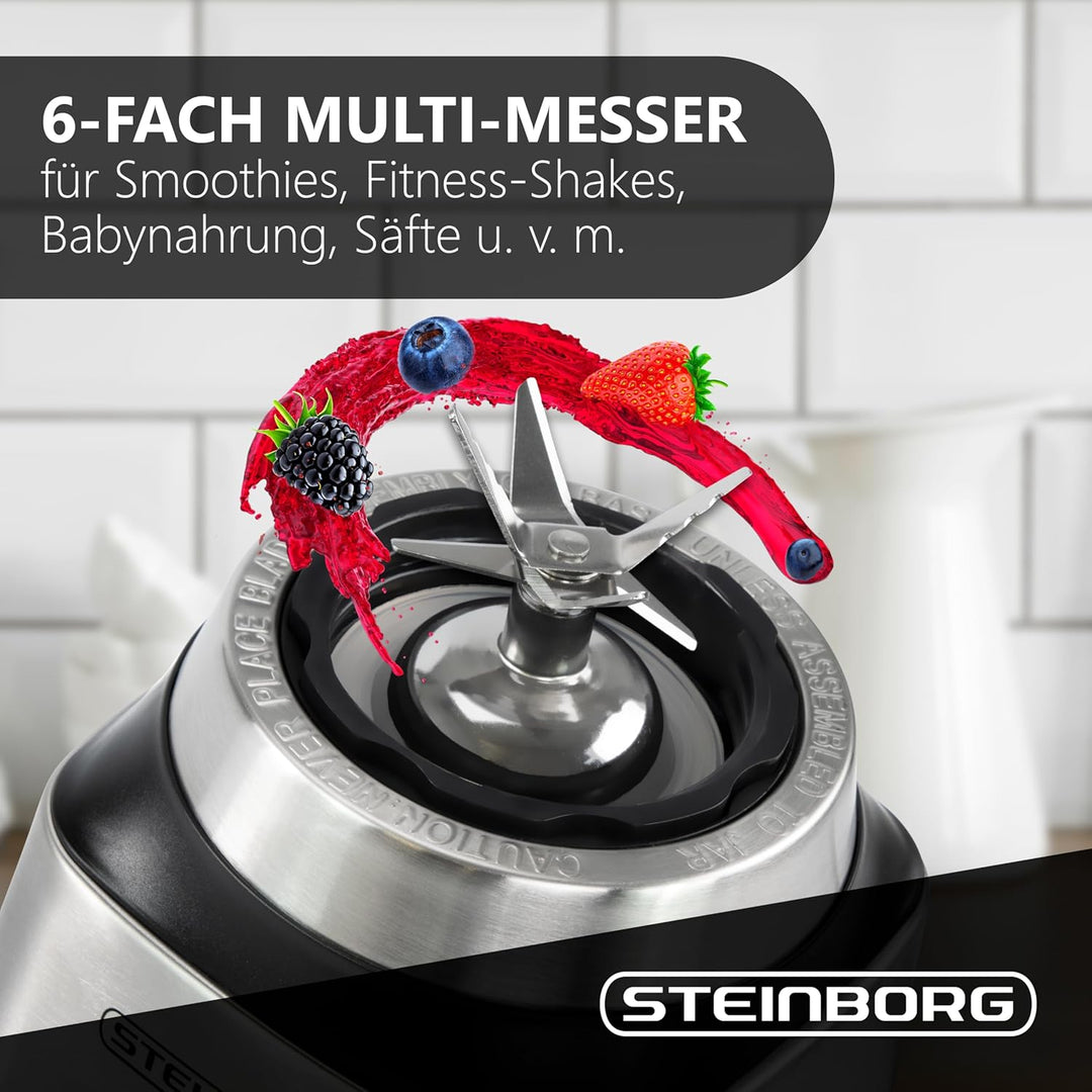 Steinborg Standmixer mit To-Go Becher | Smoothie Maker Mixer | 600 ml Glaskrug + 570 ml To-Go Becher