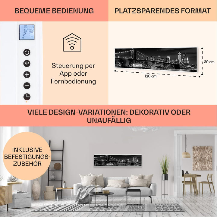 Klarstein Infrarotheizung mit Thermostat, 350W Elektroheizung, Smart Home Bild-Infrarotheizung zur W