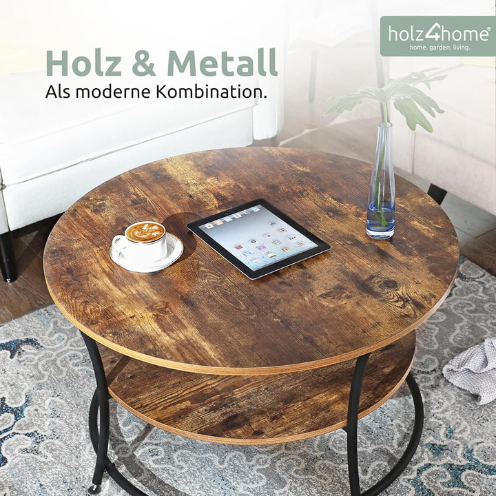 holz4home® Couchtisch Lillie runder Wohnzimmertisch | mit Ablage | einfache Montage | Industrial-Loo