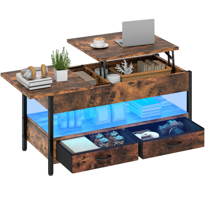 YITAHOME Couchtisch Höhenverstellbar, Wohnzimmertisch mit Verstecktem Ablagefach für für Wohnzimmer,