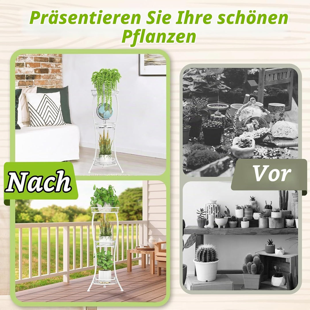 3-stöckiger hoher Pflanzenständer aus stabilem Metal für grosse Töpfe Indoor und Outdoor Mehrstufige