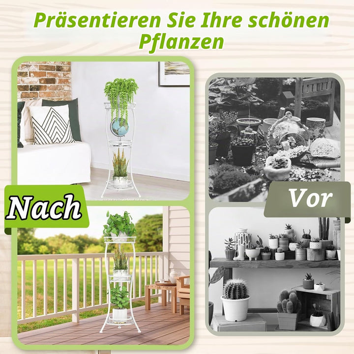 3-stöckiger hoher Pflanzenständer aus stabilem Metal für grosse Töpfe Indoor und Outdoor Mehrstufige