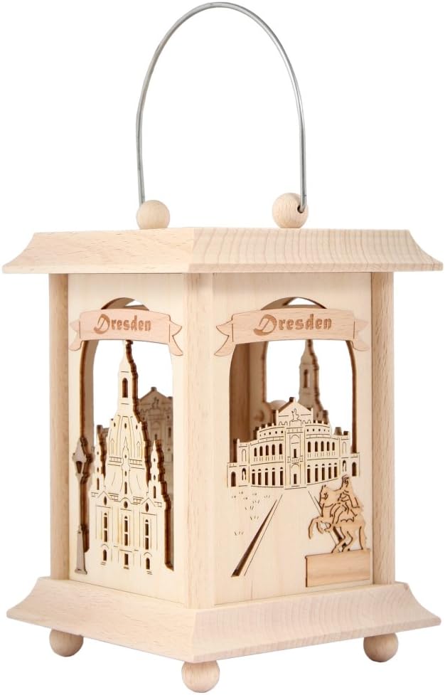 Drechslerei Kuhnert Tischlaterne/Teelichthalter - Motiv: Dresden aus Edelholz - Masse: 11,5 x 11,5 x